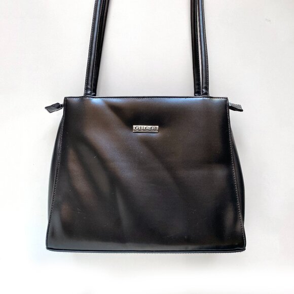GUCCI Black Patent Leather Tote Shoulder Bag Handbag Vintage Y2K Style - Picture 1 of 15